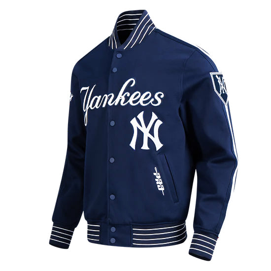 PRO STANDARD MLB NEW YORK YANKEES CURRENT LOGO PRO GAME DAY MEN'S NAVY BLUE DOUBLE KNIT JACKET